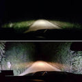 Side by side comparison of drivers view with off-road side mirrors on versus off.