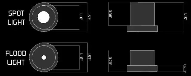 LED spot and flood light pod dimensions