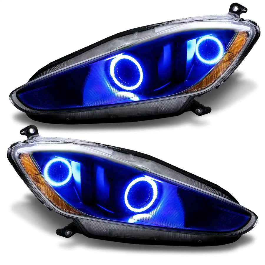 Maserati GranTurismo headlights with blue halo rings.