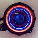 Single Oculus Headlight with red outer halo, and blue inner halo.