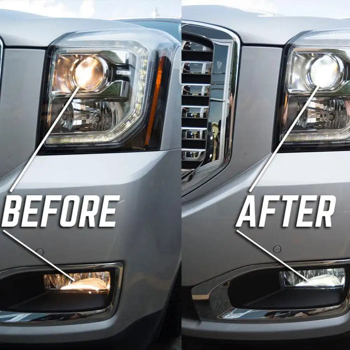 Side by side comparison of factory bulbs versus bright LED bulbs