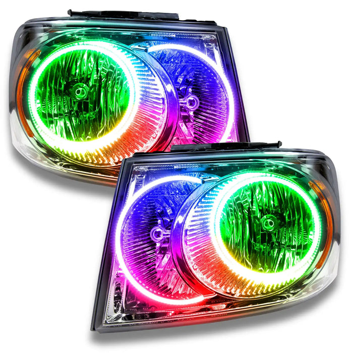 2007-2009 Dodge Durango Pre-Assembled Halo Headlights - Chrome Housing with rainbow halo rings.