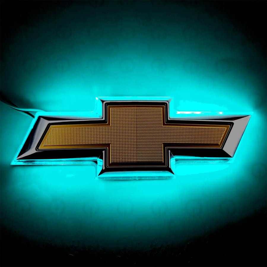 2014-2015 Chevrolet Camaro Illuminated LED Rear Bowtie Emblem with cyan LEDs.