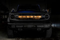 Front view of a Ford Bronco with Amber LED Illuminated Letter Badges installed.
