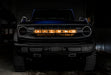 Front view of a Ford Bronco with Amber LED Illuminated Letter Badges installed.