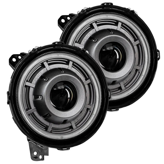 Front view of Oculus Headlights with Graphite Metallic bezels.