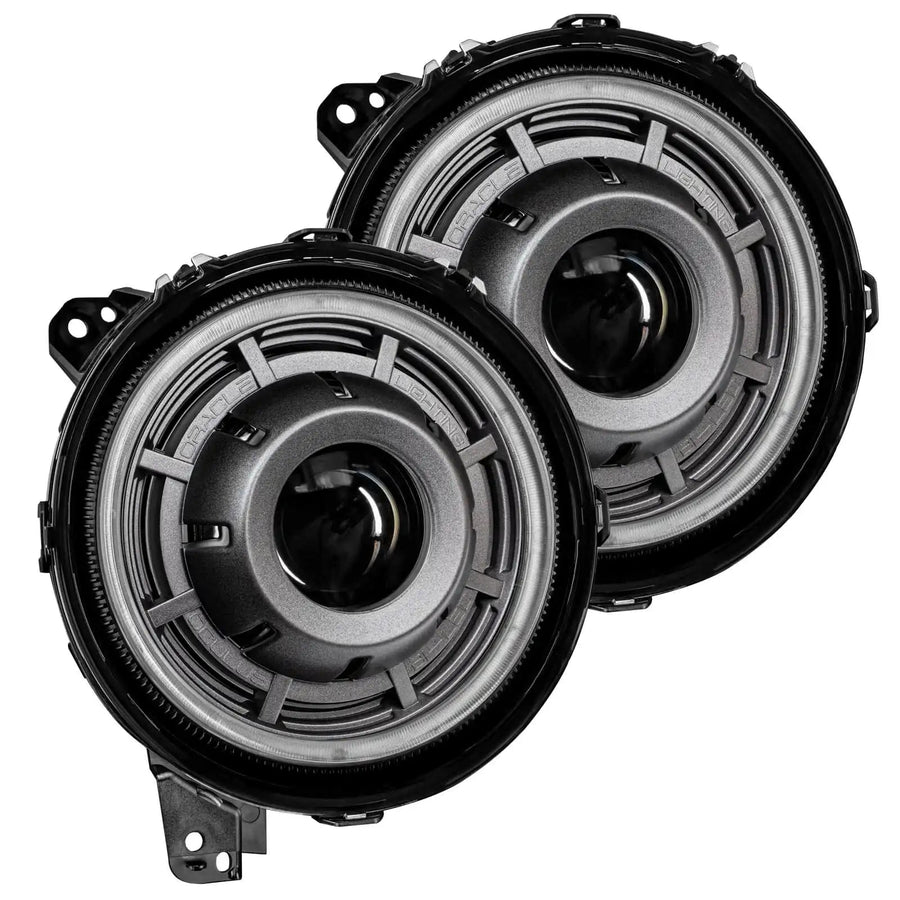 Front view of Oculus Headlights with Graphite Metallic bezels.