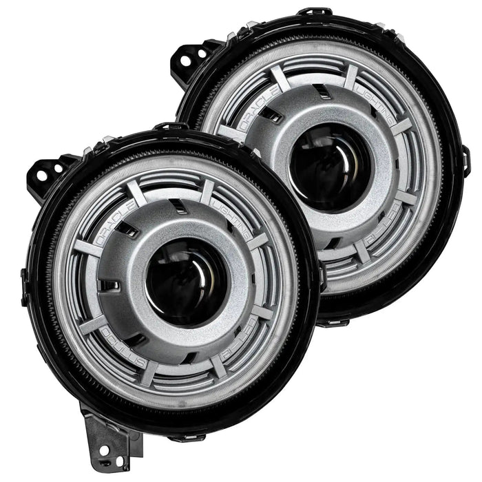 Front view of Oculus Headlights with Satin Silver bezels.