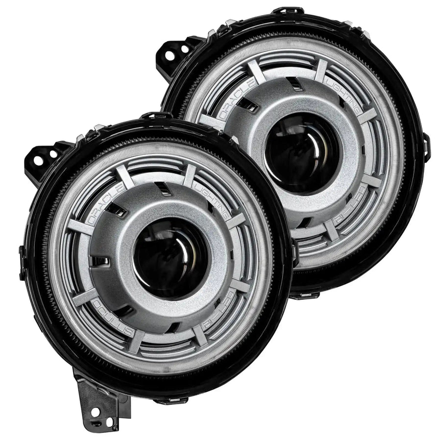 Front view of Oculus Headlights with Satin Silver bezels.