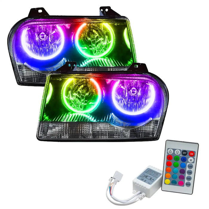 EAGLE EYES Dual CCFL Angel Eye Halo Headlights For 2005-2009 Chrysler 300 | Black Housing | Halogen Projector | DOT/SAE