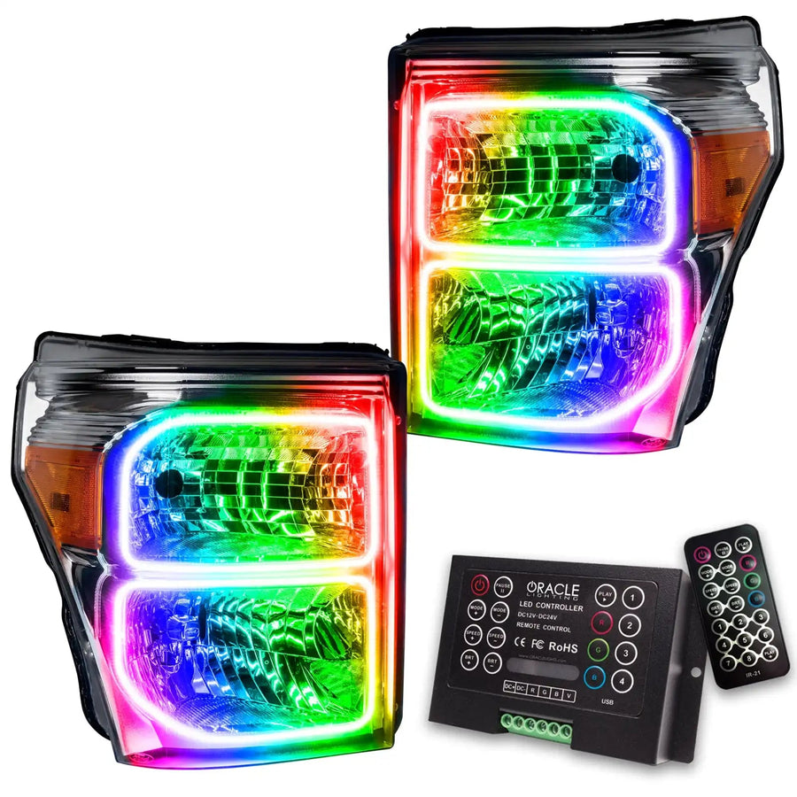 2011-2016 Ford F-250/F-350 Super Duty Pre-Assembled Halo Headlights - Chrome Housing with 2.0 Controller.