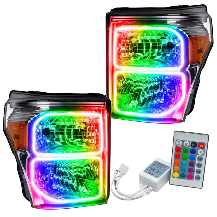 2011-2016 Ford F-250/F-350 Super Duty Pre-Assembled Halo Headlights - Chrome Housing with Simple Controller.