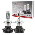 H4 4,000+ Lm LED bulbs with retail packaging