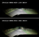 Side by side of low beam versus high beam