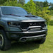 Front end of a RAM TRX with Front Bumper Flush LED Light Bar System installed with white LEDs