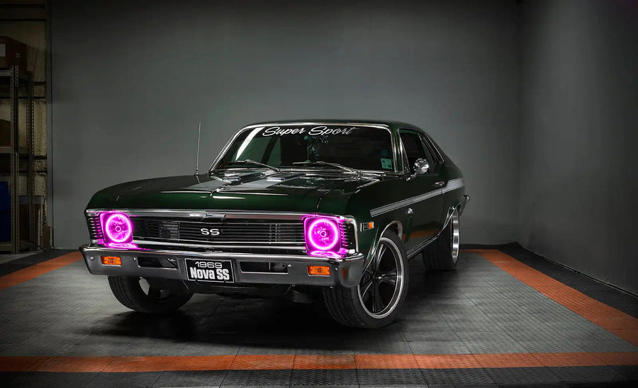 SS Nova with Pre-Installed 7" H6024/PAR56 Sealed Beam Halo installed, and pink halos on.