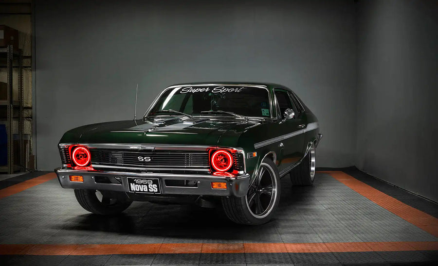 SS Nova with Pre-Installed 7" H6024/PAR56 Sealed Beam Halo installed, and red halos on.