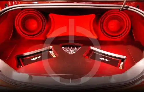 Speaker system with red LED glow
