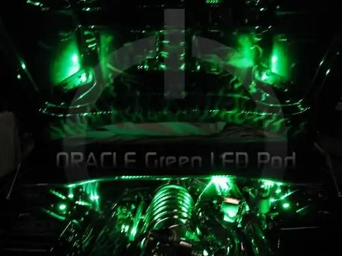 Engine bay with green LED lighting