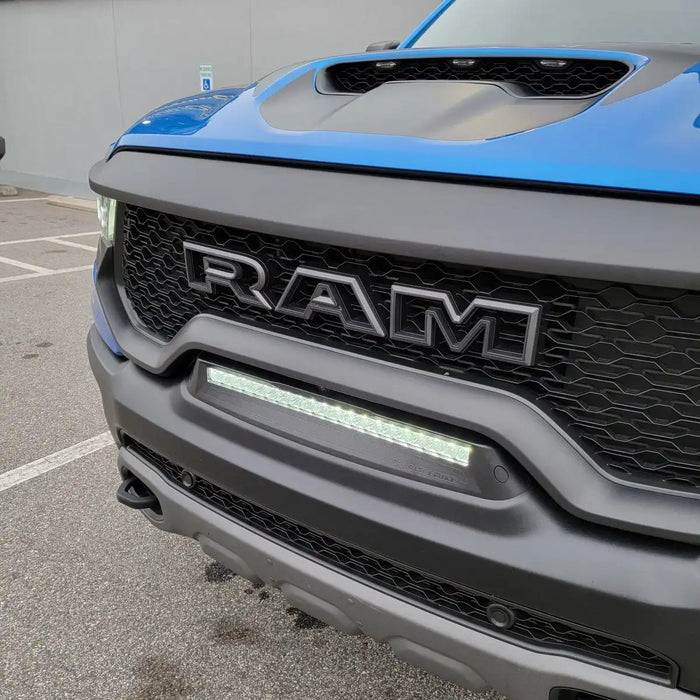 Close up of a Front Bumper Flush LED Light Bar System installed on a RAM TRX.