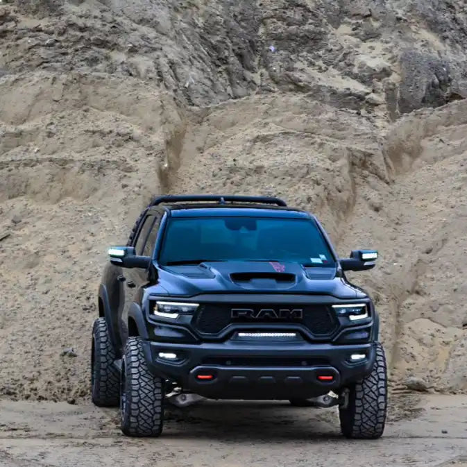 RAM TRX with Front Bumper Flush LED Light Bar System installed.