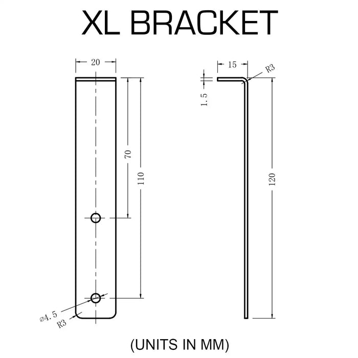 XL bracket diagram with measurements