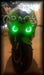 Kawasaki ZX10R with green LED headlight halo rings installed.