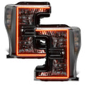 Ford SuperDuty headlights with amber halos.