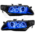 Acura TSX headlights with blue LED halo rings.