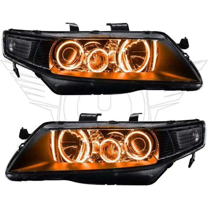 Acura TSX headlights with amber LED halo rings.