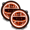 Jeep Wrangler JL headlights with amber DRLs.