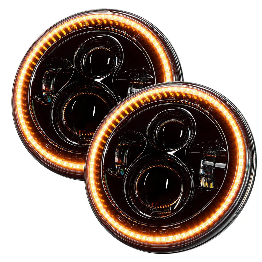Jeep Wrangler JK Headlights with amber halo rings.