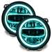 Jeep Gladiator JT headlights with aqua DRLs.