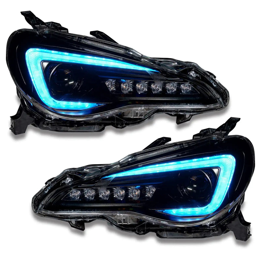 Subaru BRZ headlights with cyan DRLs