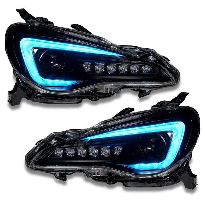 Subaru BRZ headlights with cyan DRLs
