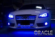 White Audi with blue LED lighting products.