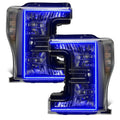 Ford SuperDuty headlights with blue halos.