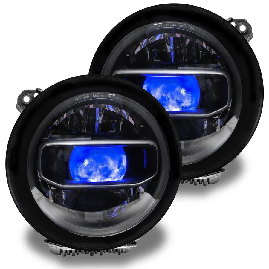 Jeep headlights with blue demon eye projectors