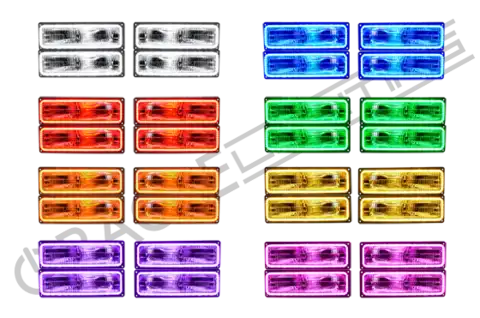 Grid view of Chevrolet Suburban headlights showing different color LED halo rings.