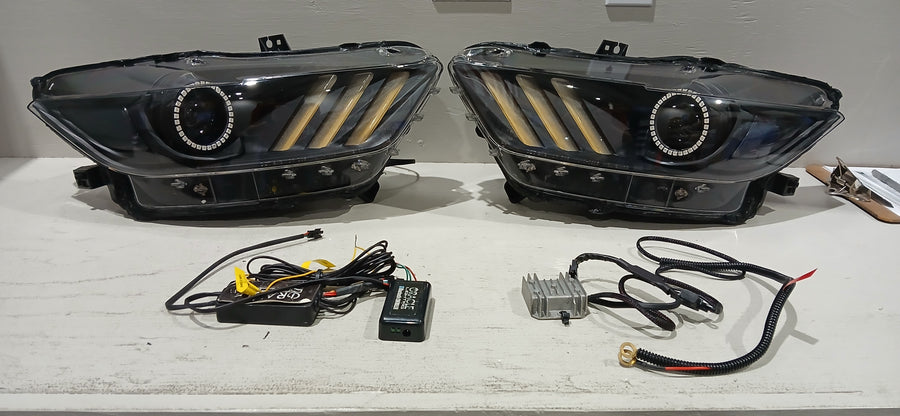 2015-2017 Ford Mustang Pre-Assembled Headlights-Dynamic ColorSHIFT RGB+A-Black Edition | ORACLE Outlet | GRADE C