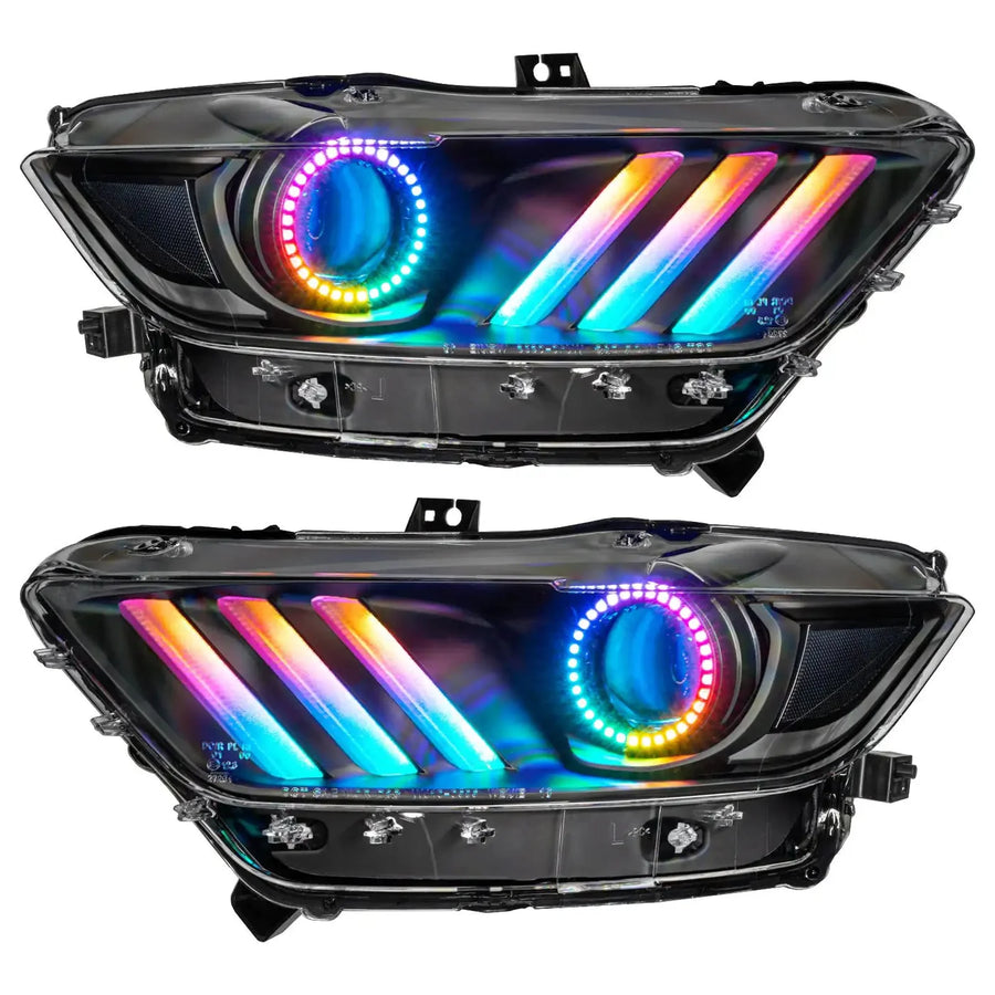 2015-2017 Ford Mustang Pre-Assembled Headlights-Dynamic ColorSHIFT RGB+A-Black Edition | ORACLE Outlet | GRADE A