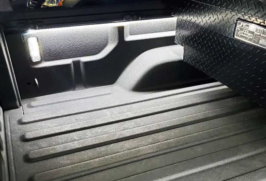 Truck bed with Truck Bed LED Cargo Light 60" Pair w/ Switch installed.
