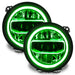 Jeep Gladiator JT headlights with green DRLs.