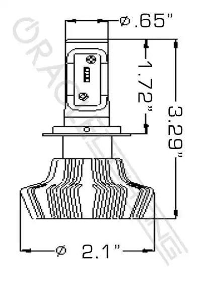 LED bulb diagram with measurements.