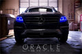 Front end of a Mercedez-Benz ML Class with blue LED headlight halo rings installed.