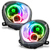 Mini Cooper Countryman headlights with rainbow halo rings.