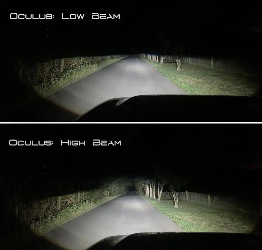 Driver's view of Oculus low beam versus high beam.