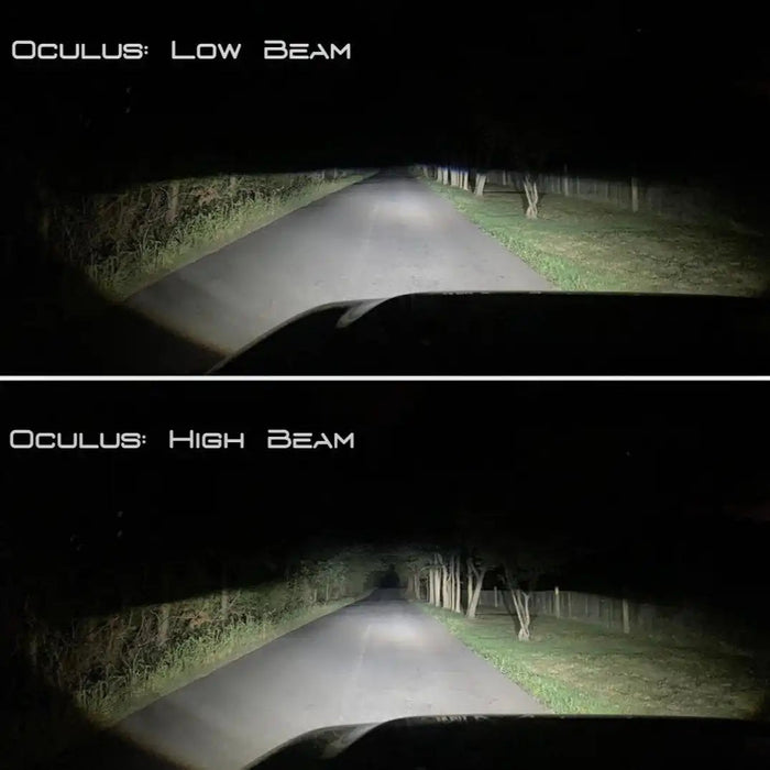 Side by side comparison of oculus low beam versus high beam setting
