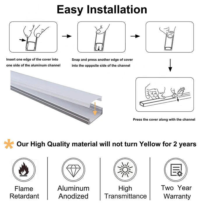 Installation diagram for 40" Frosted Diffuser Aluminum Channel for LED Flexible Strip