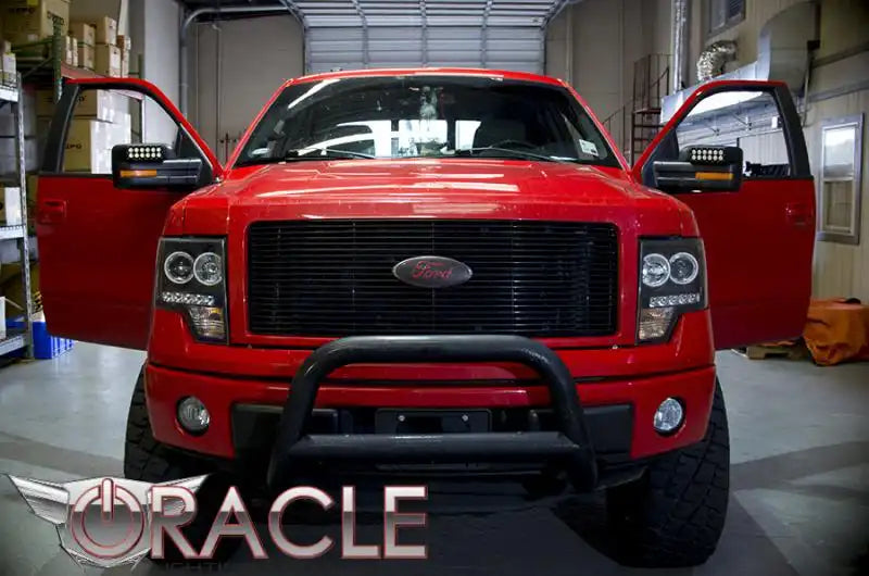 Front view of a Ford F-150 with LED Off-Road Side Mirrors installed.